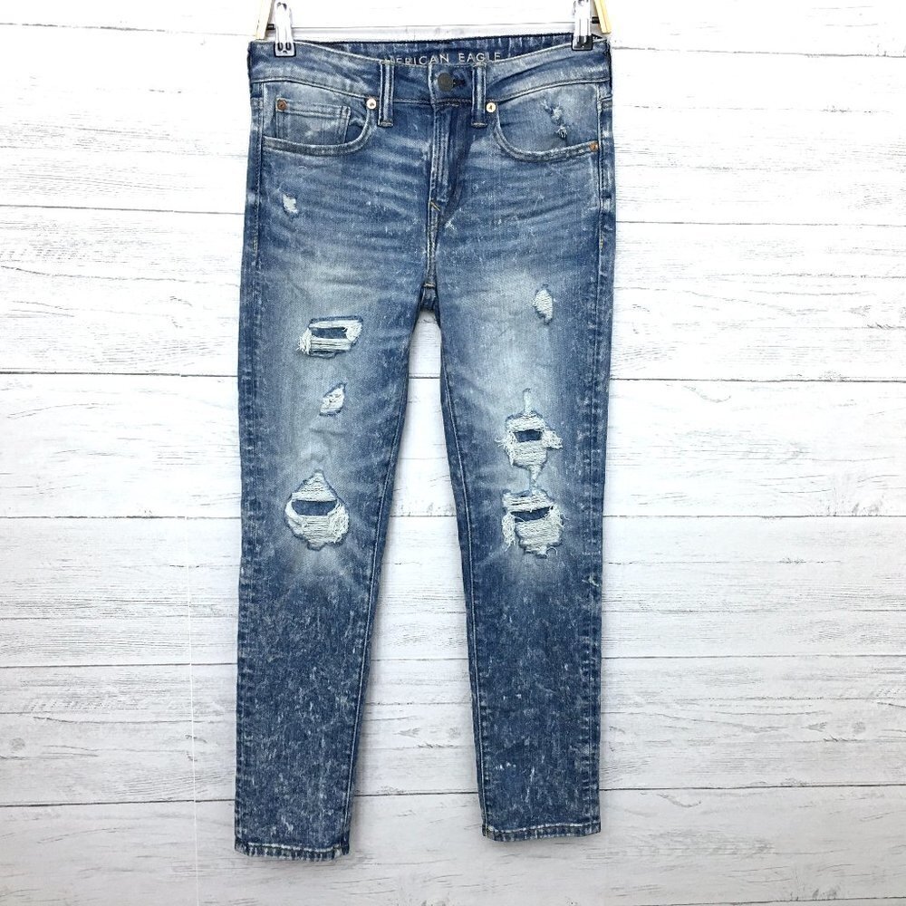 American Eagle Men's Jeans Next Level Airflex Skinny Distressed Light Wash 28x28